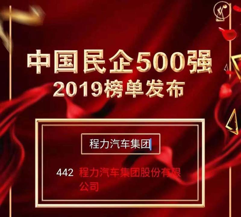 2019中國民營企業500強程力再創佳績