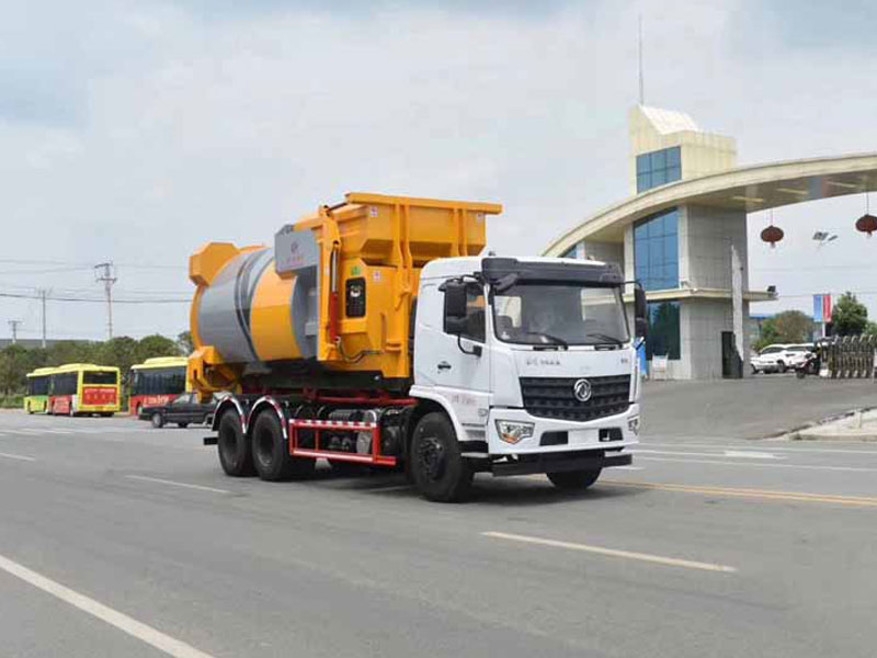 國六18方東風專底后雙橋勾臂垃圾車
